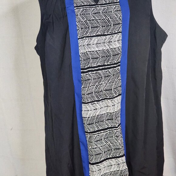 Coldwater Creek Black White Blue Slevless V Notch Native Print Poly Top Sz 1X 18 - Picture 4 of 16